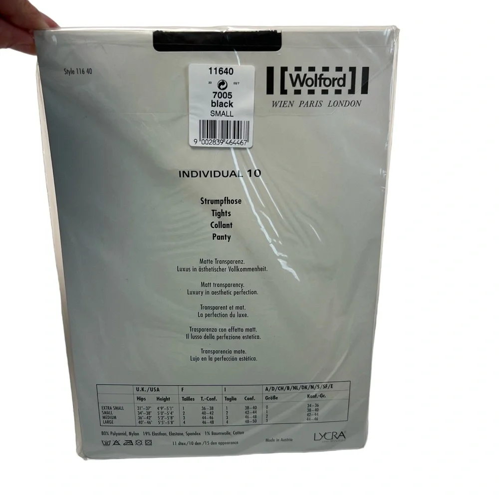 Wolford Individual 10 Denier Tights Style 116 40 in Black Size Small Matte NEW‎